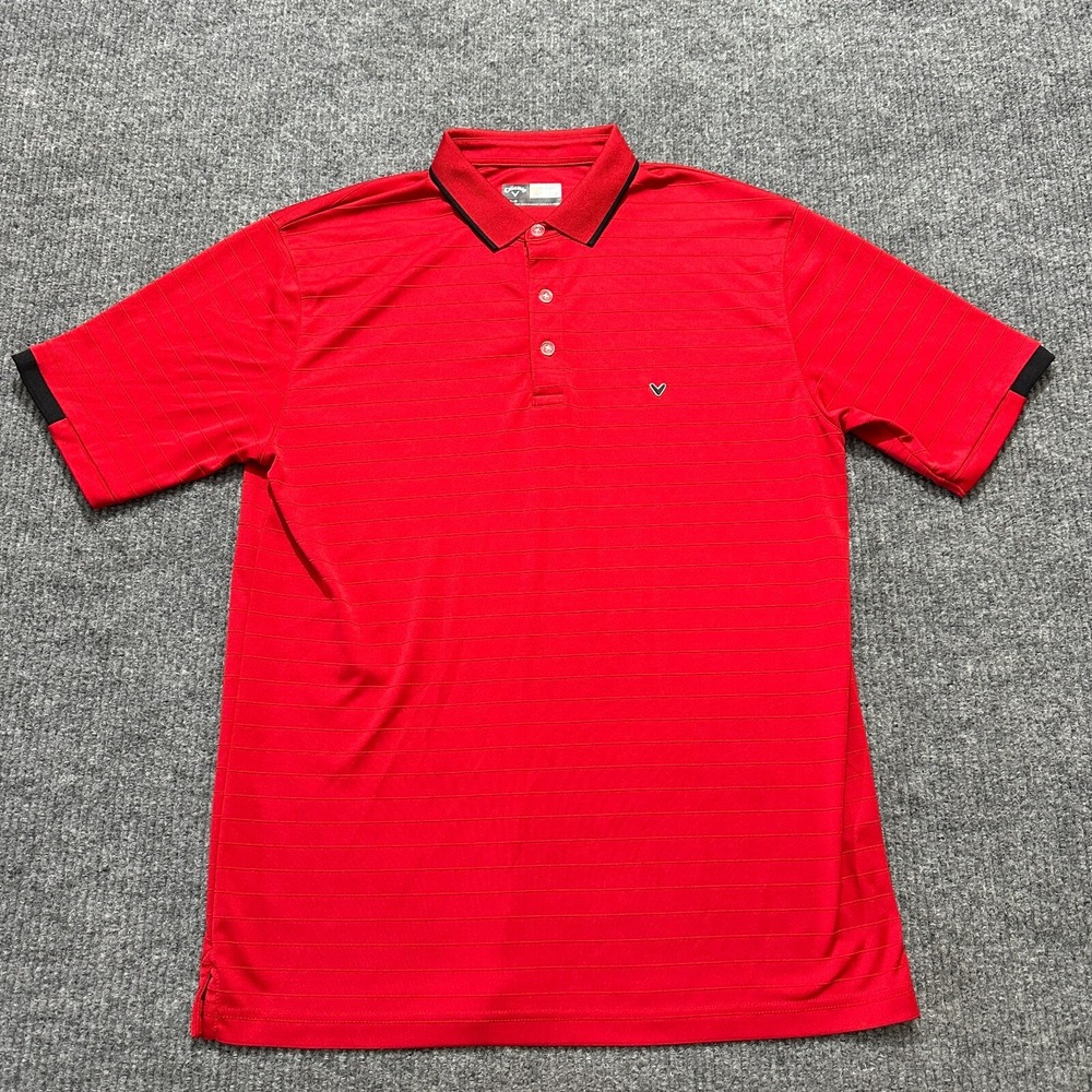 Callaway Opti-Dri Mens Polo Shirt Size‎ L Large Red Striped Casual Short Sleeve